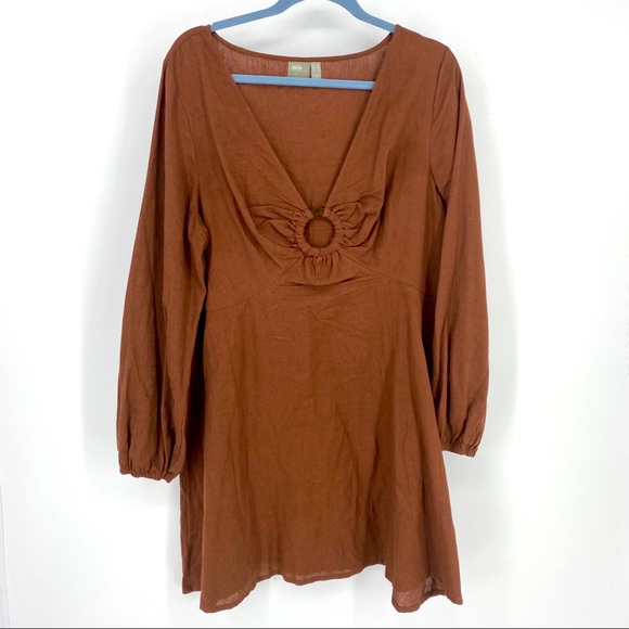 ASOS balloon sleeve ring brown red dress